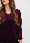 Leon Collection V-Neck Shimmer Blouse, Mulberry