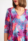 Yew Animal Print V Neck Top, Pink Multi