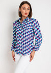 Leon Collection Geometric Print Blouse, Teal & Pink