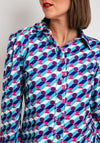 Yew Geometric Print Blouse, Teal & Pink