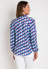 Leon Collection Geometric Print Blouse, Teal & Pink