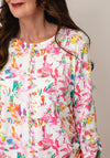 Yew Graphic Floral Ruched Tie Top, Pink