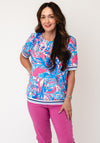 YEW Abstract Print with Trim Detail Top, Blue Multi