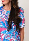 YEW Abstract Print with Trim Detail Top, Blue Multi