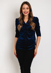 Leon Collection Ruched Detail Shimmer Blouse, Navy