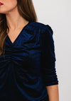 Leon Collection Ruched Detail Shimmer Blouse, Navy
