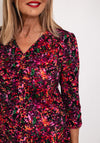 Leon Collection Tropical Print Ruched Top, Pink Multi
