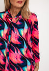 Leon Collection Print Tie Neck Top, Pink Multi