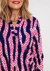 Leon Collection Notch Neckline Print Top, Pink