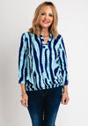 Leon Collection Notch Neckline Print Top, Teal