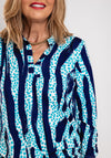 Leon Collection Notch Neckline Print Top, Teal