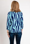 Leon Collection Notch Neckline Print Top, Teal