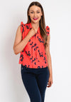 Leon Collection Print Tie Neck Sleeveless Top, Coral