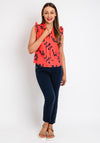 Leon Collection Print Tie Neck Sleeveless Top, Coral