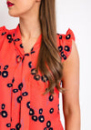 Leon Collection Print Tie Neck Sleeveless Top, Coral
