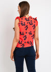 Leon Collection Print Tie Neck Sleeveless Top, Coral