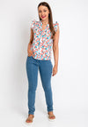 Leon Collection Print Tie Neck Sleeveless Top, Multi