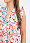 Leon Collection Print Tie Neck Sleeveless Top, Multi