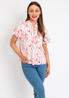 Leon Collection Ruffle Front Top, White Multi
