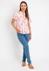 Leon Collection Ruffle Front Top, White Multi