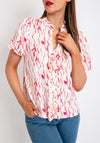 Leon Collection Ruffle Front Top, White Multi