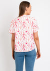 Leon Collection Ruffle Front Top, White Multi
