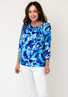 YEW Printed Cowl Neck Top, Blue and Green