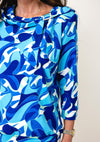 YEW Printed Cowl Neck Top, Blue and Green