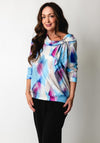 Yew Printed Cowl Neck Top, Blue Multi