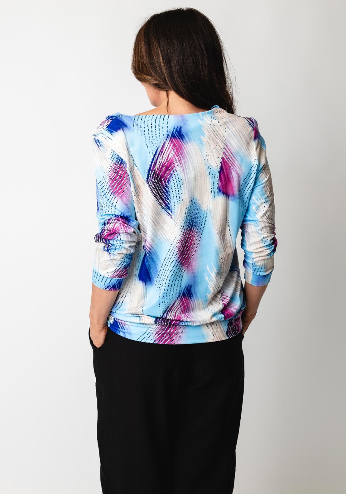 Yew Printed Cowl Neck Top, Blue Multi