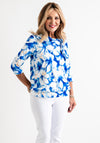 Leon Collection Blurred Floral Cowl Neck Top, Blue
