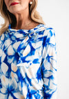 Leon Collection Blurred Floral Cowl Neck Top, Blue