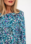 Leon Collection Bow Cowl Neck Print Top, Green Multi