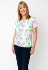 Yew Brushstroke Print Elastic Trim Top, Green Multi