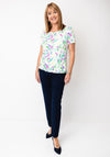 Yew Brushstroke Print Elastic Trim Top, Green Multi