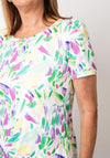Yew Brushstroke Print Elastic Trim Top, Green Multi