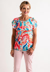 Leon Collection Marble Effect Button Sleeve Top, Multi-Coloured