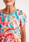 Leon Collection Marble Effect Button Sleeve Top, Multi-Coloured