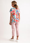 Leon Collection Marble Effect Button Sleeve Top, Multi-Coloured