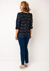 Yew V Neck Metallic Print Top, Navy