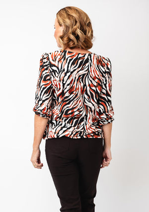 YEW Zebra Print V- Neck Top, Brown