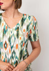 Yew Abstract Print V Neck Top, Green