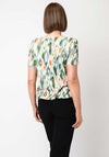 Yew Abstract Print V Neck Top, Green
