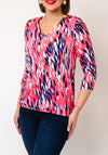 Yew Brush Stroke Print V Neck Top, Pink