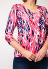 Yew Brush Stroke Print V Neck Top, Pink