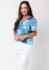 Yew Animal Print V Neck Top, Blue