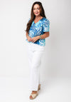 Yew Animal Print V Neck Top, Blue