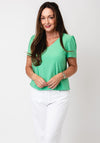 Yew Puff Sleeve V Neck Top, Green