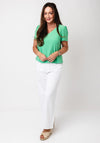 Yew Puff Sleeve V Neck Top, Green