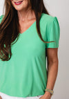 Yew Puff Sleeve V Neck Top, Green